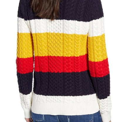 1901 Cable Stitch Knit short turtleneck striped sweater layers XL winter Chunky