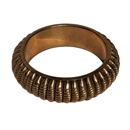 Vintage Hollow Wide Bangle Bronze Brass Bracelet Twisted Ribbed Details 2.5"