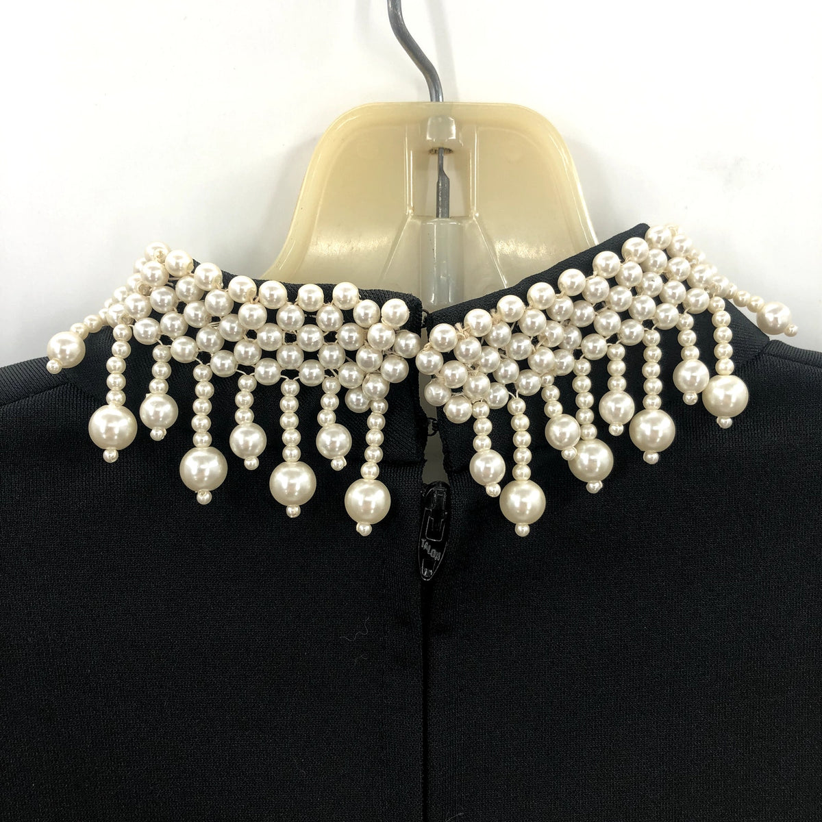 Vintage Black and White Dress Spirograph Pattern Pearl Beaded Collar