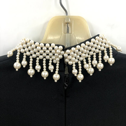 Vintage Black and White Dress Spirograph Pattern Pearl Beaded Collar