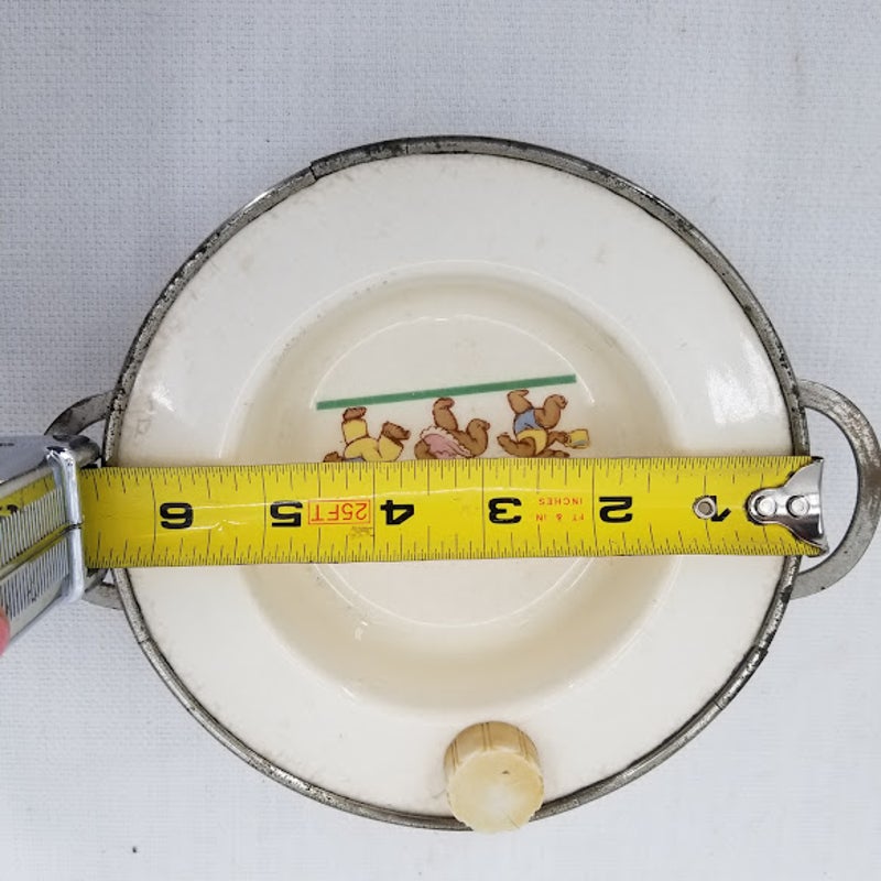 Excello Metal porcelain vintage 3 bears childs food serving dish hot water stopper