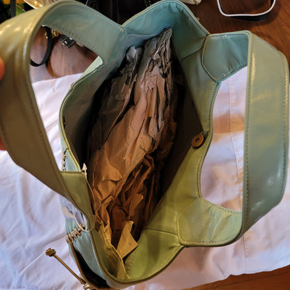 Minicci Women's Leather Tote Hands Bag Double Handle Magnetic Snap Teal NWT