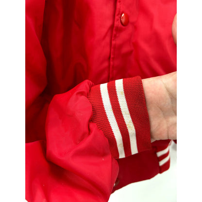 Vintage Woodkraft 1984 Safety Award Satin Baseball Bomber Quilted Shiny Red XL