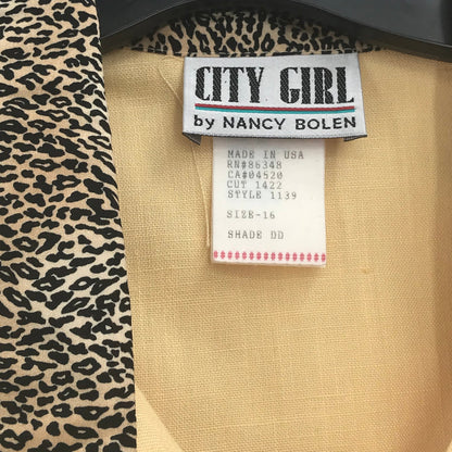 VTG City Girl Animal Print 3 Piece Set Button Up Shirt Full Zip Jacket & Skirt Size 16
