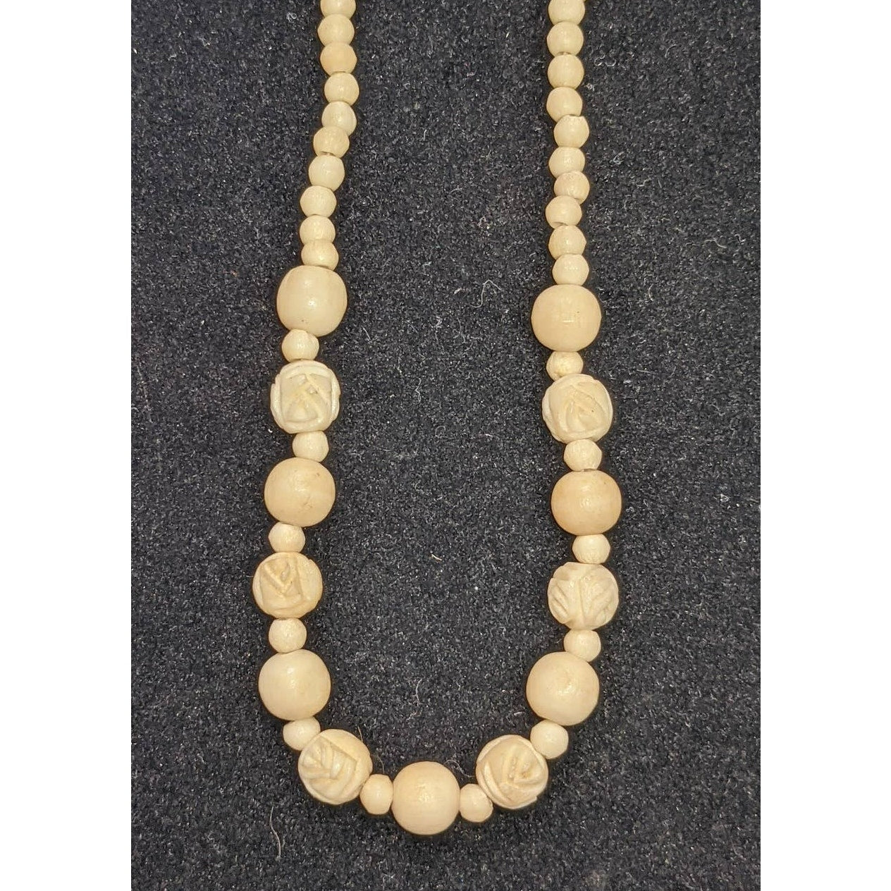 Vintage Carved Celluloid Beaded Necklace Strand and Fastener 20" Floral