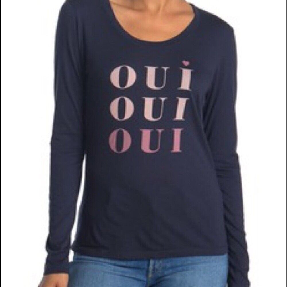 Sundry new Navy Blue OUI OUI OUI French Graphic Tee Long Sleeve Size 1 Small