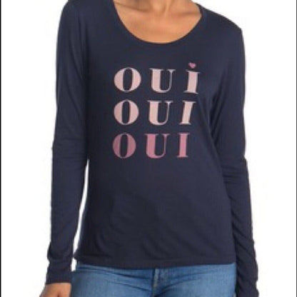 Sundry new Navy Blue OUI OUI OUI French Graphic Tee Long Sleeve Size 1 Small