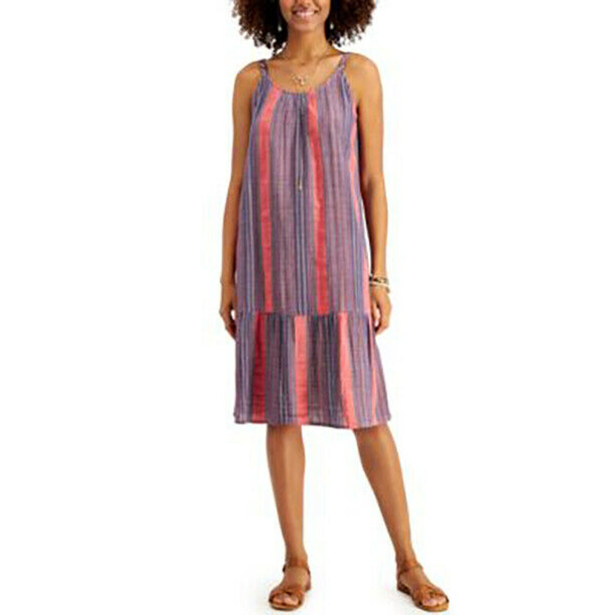 Style Co Petite Stripe Pullover Tier Midi Dress Sunset Streaks small casual NEW