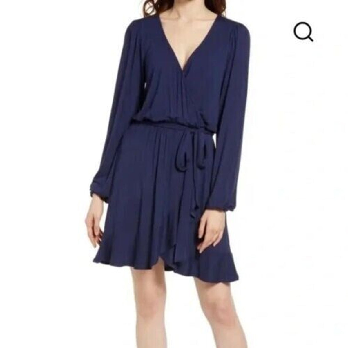BP. Long Sleeve Faux Wrap V-Neck Casual Dress Size Medium Navy Blue Salute NWT