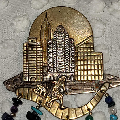 Saks STERLING New York Brooch Stones Theatre Masks Tennis Racquet Airplane boat