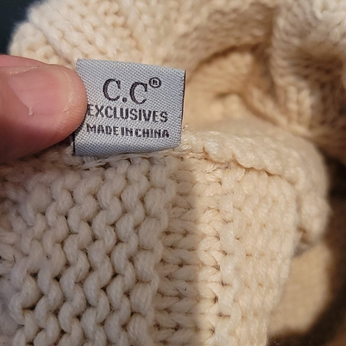C.C knit toboggan beanie cap Cream Knit Head Warmer winter Crochet