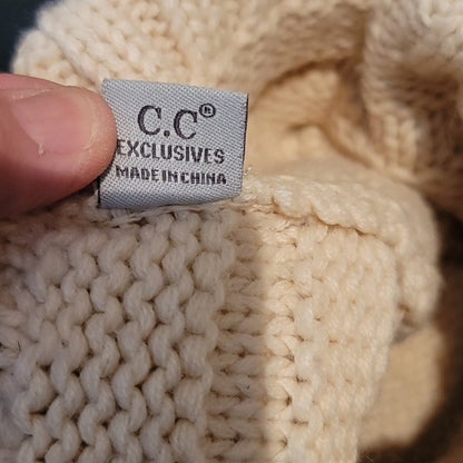 C.C knit toboggan beanie cap Cream Knit Head Warmer winter Crochet