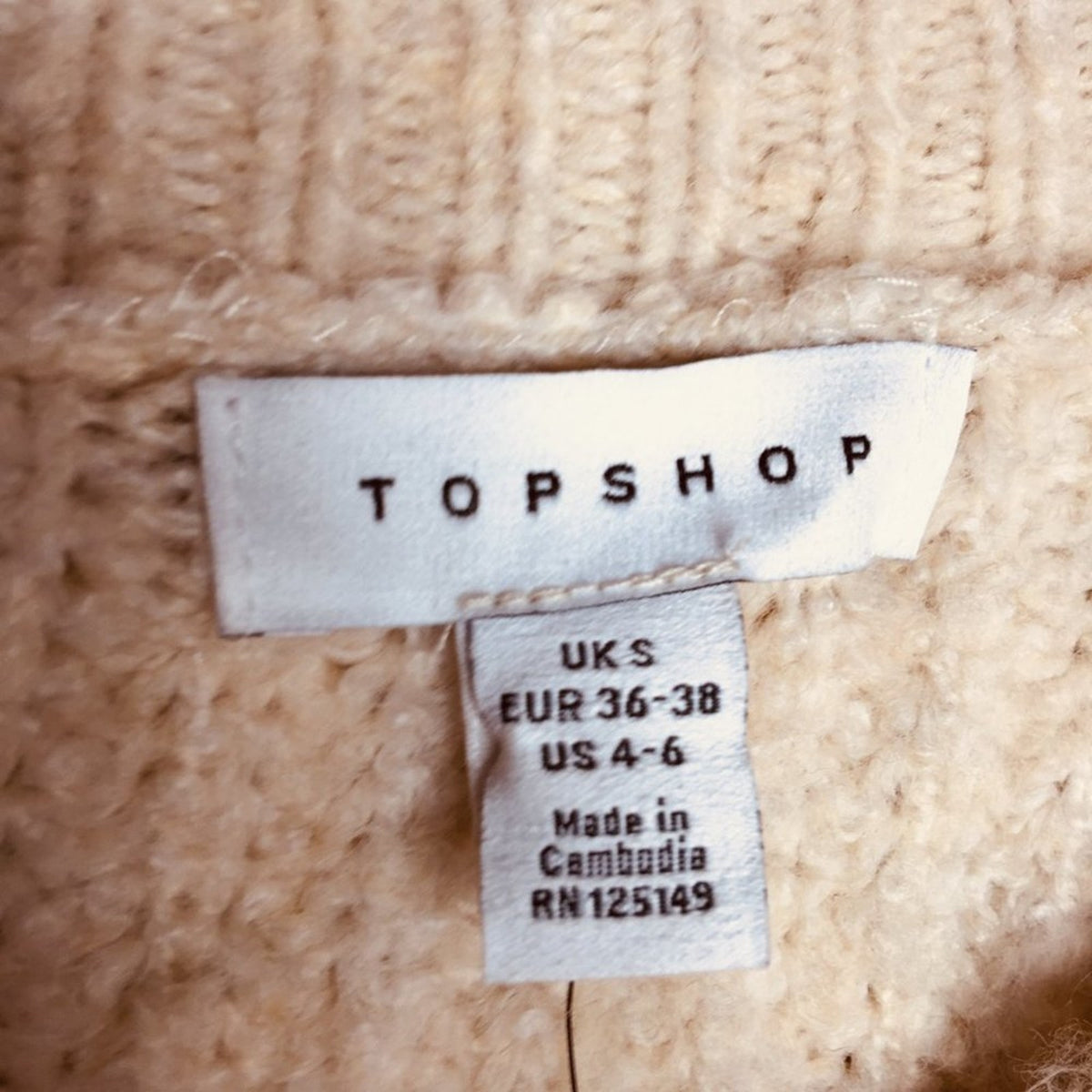 TOPSHOP small Waffle Knit Sweater Crew Neck Long Sleeve Oatmeal NEW long sleeve