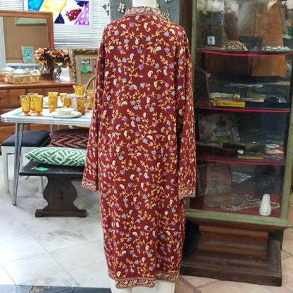 Handcrafted Bohemian Floral Wool Lined Duster Jacket - Large (NEW)