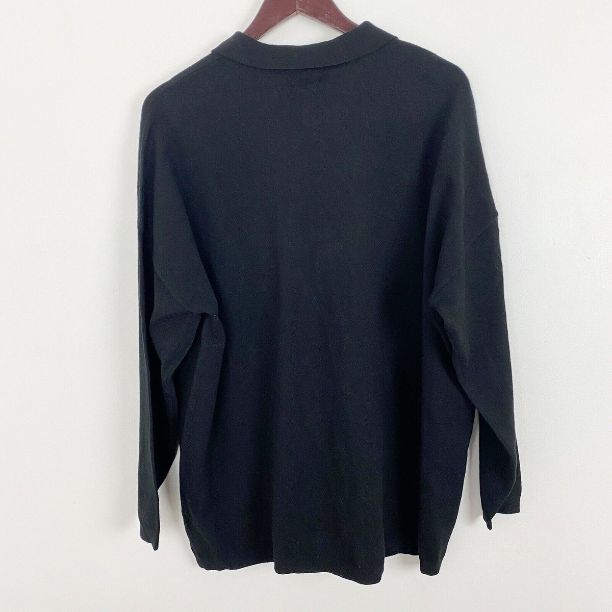 RDI Women Oversized Boyfriend Long Sleeve Polo Top Large Black NWT Recycled Yarn