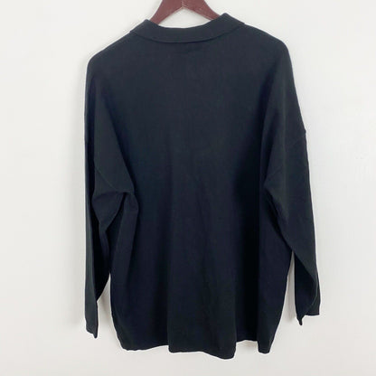 RDI Women Oversized Boyfriend Long Sleeve Polo Top Large Black NWT Recycled Yarn