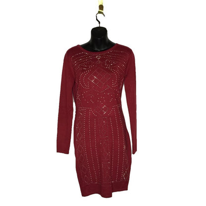 Say What? Beaded BODYCON Dress Crew-Neck GARNET Large