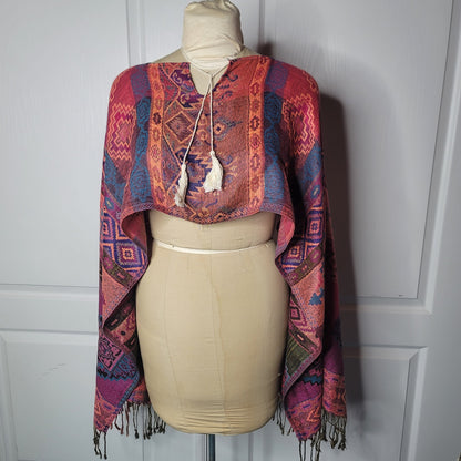 Boho hand-woven Poncho Bohemian Crop top Wrap Western Ethnic Clothing ONE SIZE