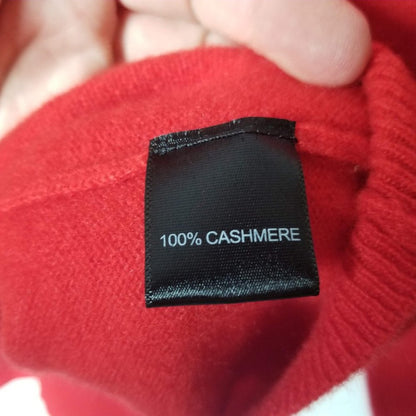 NWT Qi Cashmere Pullover Sweater Long Sleeves V-Neck Ribbed Trim Red X-Large