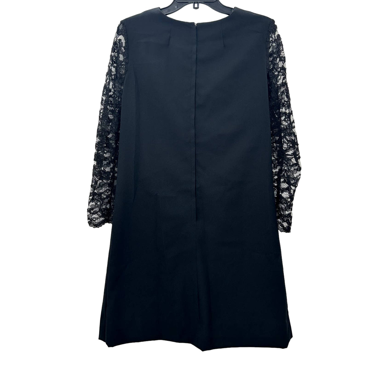 Vintage Black Evening Round Neck Zip Up Dress Lace Long Sleeves Small / Medium