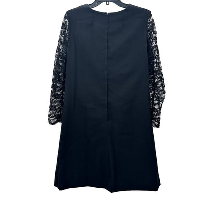 Vintage Black Evening Round Neck Zip Up Dress Lace Long Sleeves Small / Medium