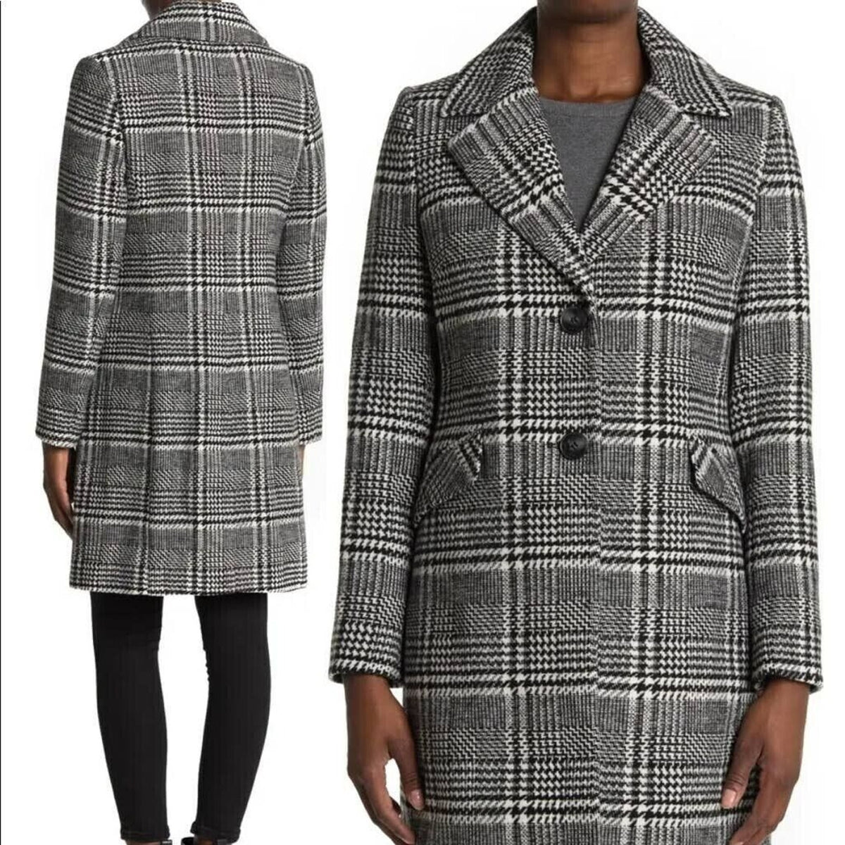 New Sam Edelman Large Houndstooth Wool Blend Coat Jacket Womens NWT