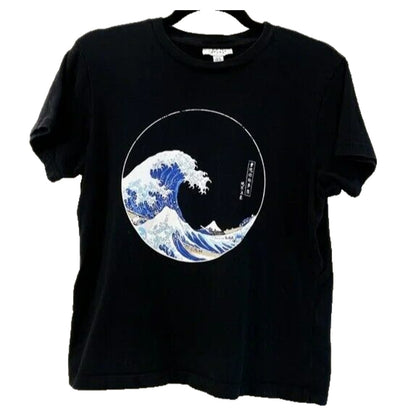 Topshop Kanagawa Wave Graphic Crew Neck Tee Shirt Size 2 US Black NWT XS