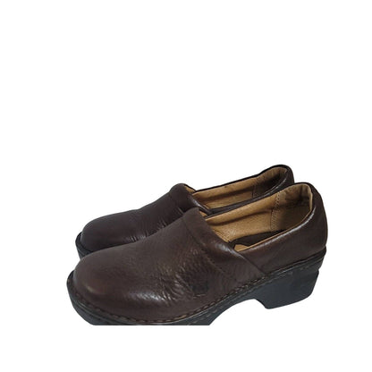 Born Size 7 Clog Brown Slip On Mules Leather Upper Shoes Wedge Comfort Walking