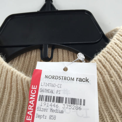 Lush Mock Neck Long Sleeve Pullover Sweater Striped Oatmeal Size Medium