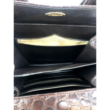 Nicholas Reich Brown Alligator Leather Purse Accordion Pocket Book Hand Bag