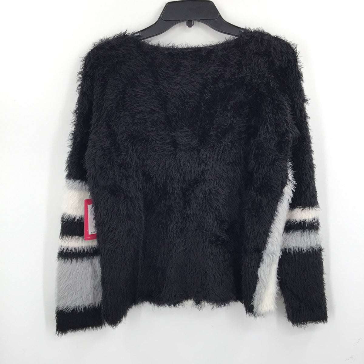 Vince Camuto Abstract Stripe Eyelash Sweater Ballet Neck Rich Black XS