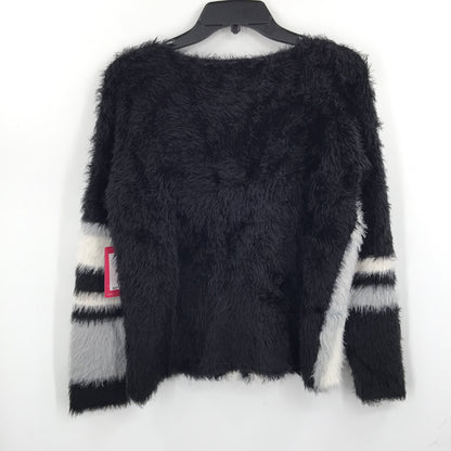 Vince Camuto Abstract Stripe Eyelash Sweater Ballet Neck Rich Black XS