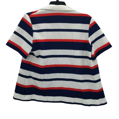 Vintage Red White Blue Patriotic Striped Casual Short Sleeve Open Front Jacket