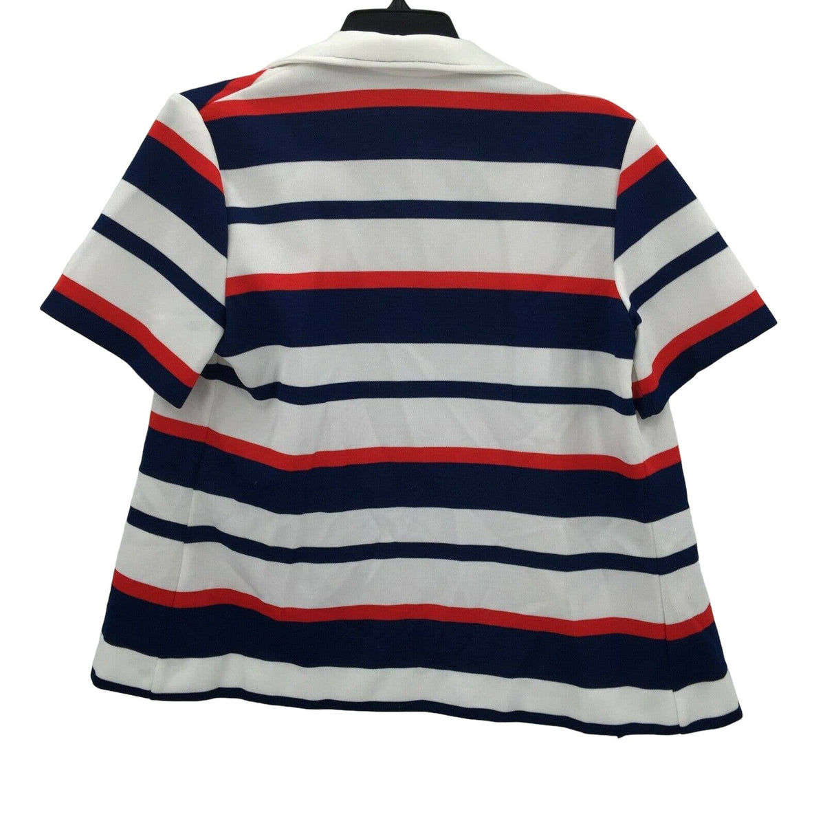 Vintage Red White Blue Patriotic Striped Casual Short Sleeve Open Front Jacket