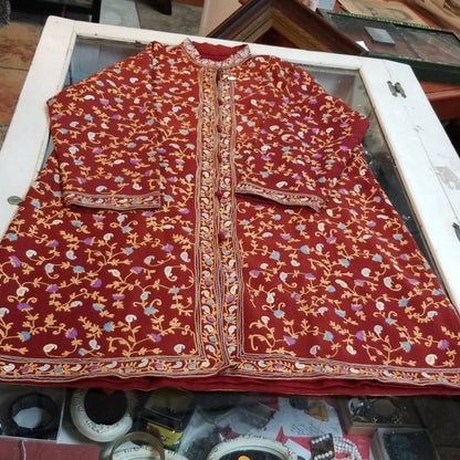 Handcrafted Bohemian Floral Wool Lined Duster Jacket - Large (NEW)