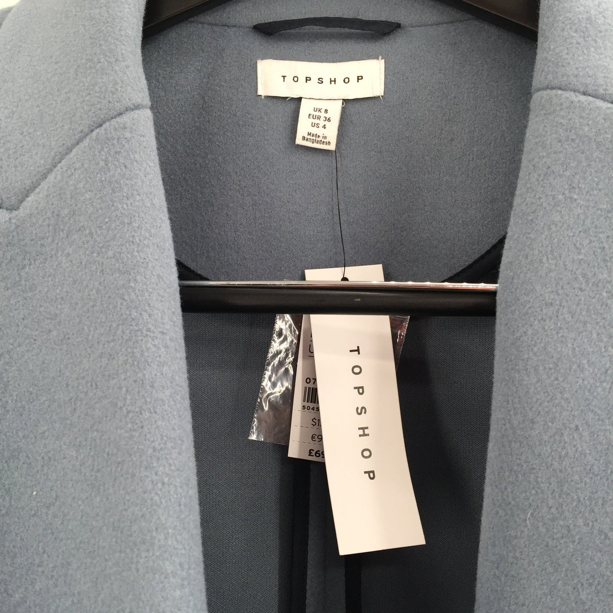 Topshop Brooke Double Breasted Long Coat Collared Neck Four Button Up Blue SZ 4