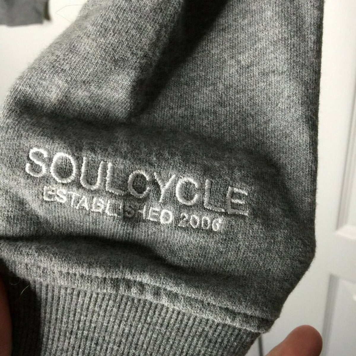 SoulCycle Cropped Lace Up Sweatshirt Pullover Embroidery Extra Small Grey Cozy