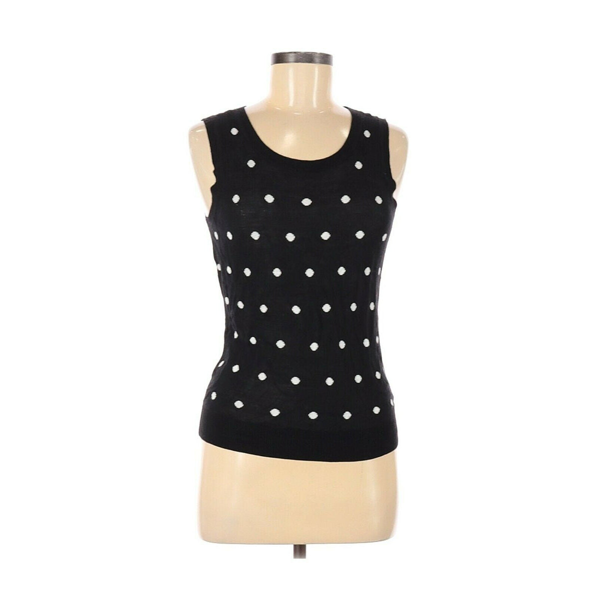 Halogen Pullover Sleeveless Sweater Scoop Neck Black Polka Dot Print Medium NEW