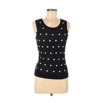 Halogen Pullover Sleeveless Sweater Scoop Neck Black Polka Dot Print Medium NEW