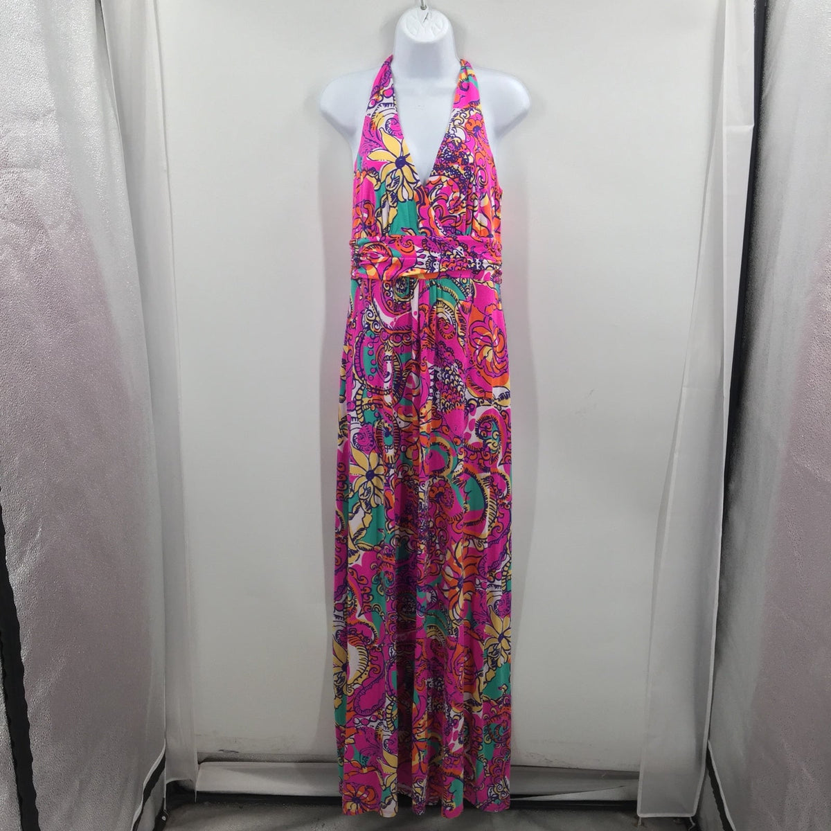 Lilly Pulitzer Parrish Halter Maxi Dress Racerback Floral Pink Size Large NWT