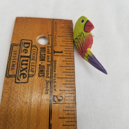 Vintage Wooden Green Parrot Post lapel pin tack Costume Jewelry exotic bird