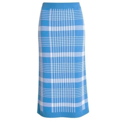 Halogen Pull On Straight Sweater Skirt Sz Medium in Blue White Hannah Plaid NWT