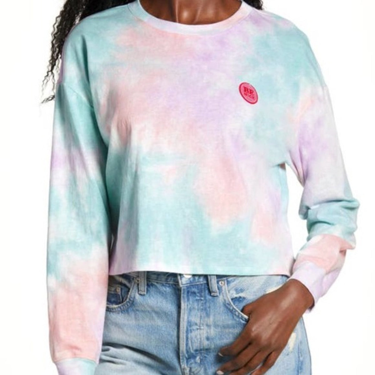 All In Favor Women's T-Shirt Small Purple Peach NEW Tie Dye sweatshirt Crop Crew