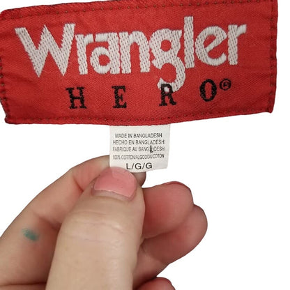 Wrangler Hero Denim Blue Jean Jacket Pockets Large Rivets Button Up