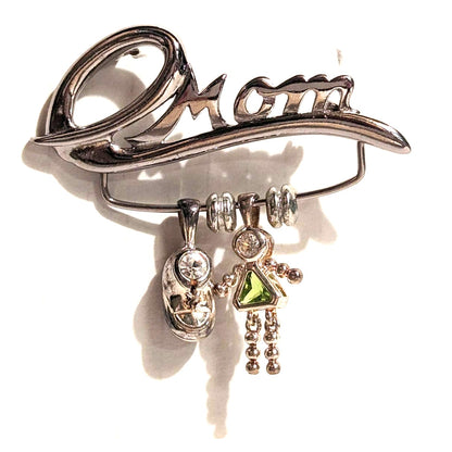 Keep It Sensational Mom Mother's Day Brooch Pin Peridot Tone Stone 925 Charm