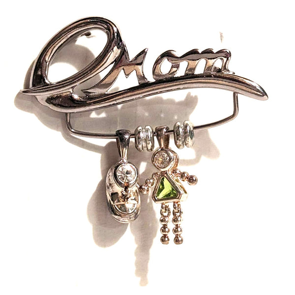 Keep It Sensational Mom Mother's Day Brooch Pin Peridot Tone Stone 925 Charm