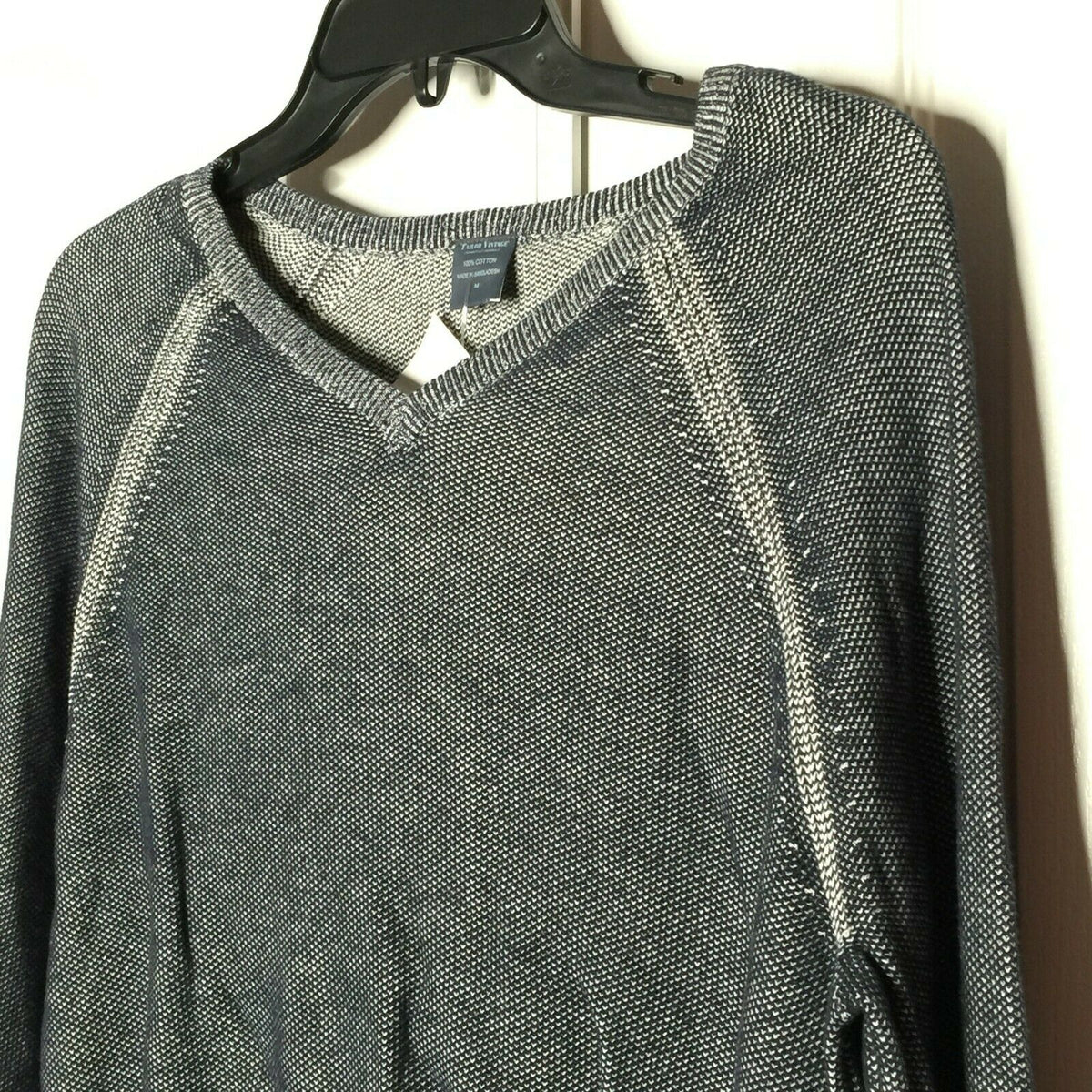 Tailor Vintage-Reversible Knit Pullover Sweater Long Sleeves V-Neck Gray Medium