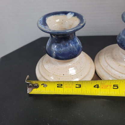 Vintage Handmade Blue Drip Glaze Candlestick Holders – Set of 2