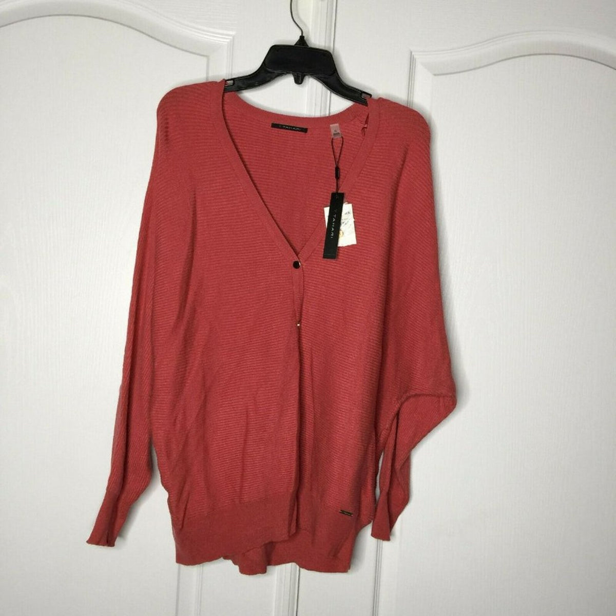 T Tahari Cardigan Sweater Dolman Sleeve V-Neck X-Large Terracotta Rose new