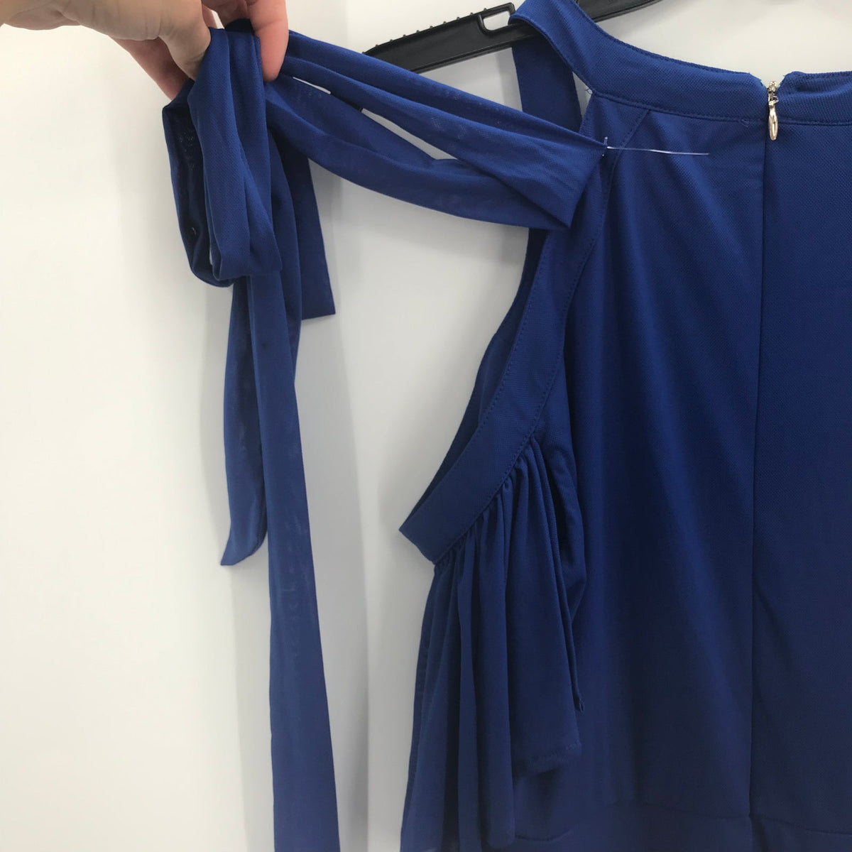 Thalia Sodi Off Shoulder Maxi Dress V-Neck Back Zip Blue Small New Flutter
